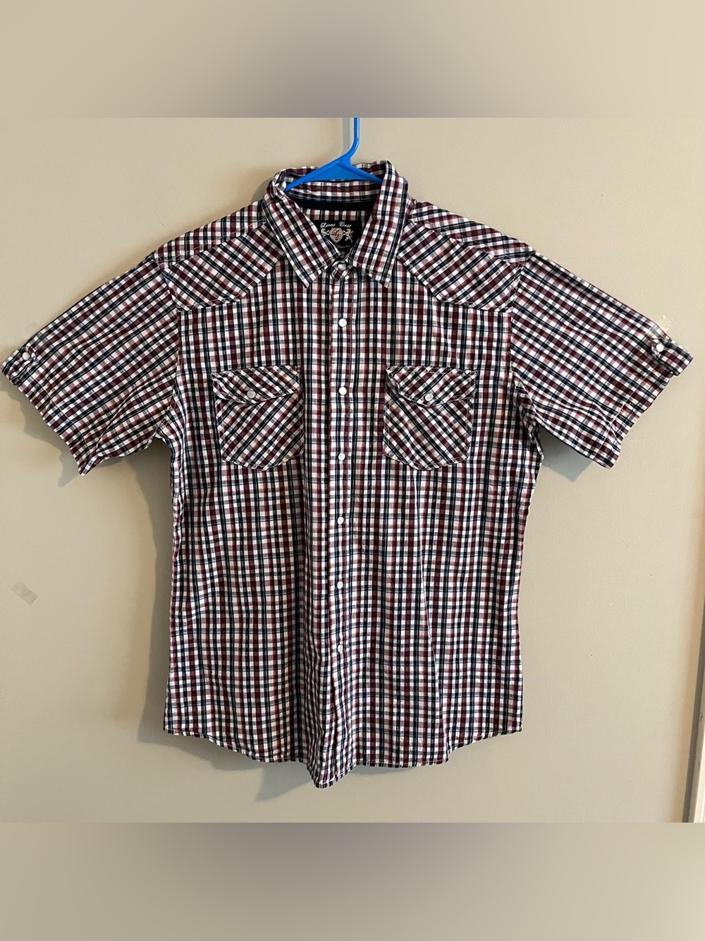 Men's Lions Crest English Laundry Short Slv Pearl Snap Button Up Shirt - Size L